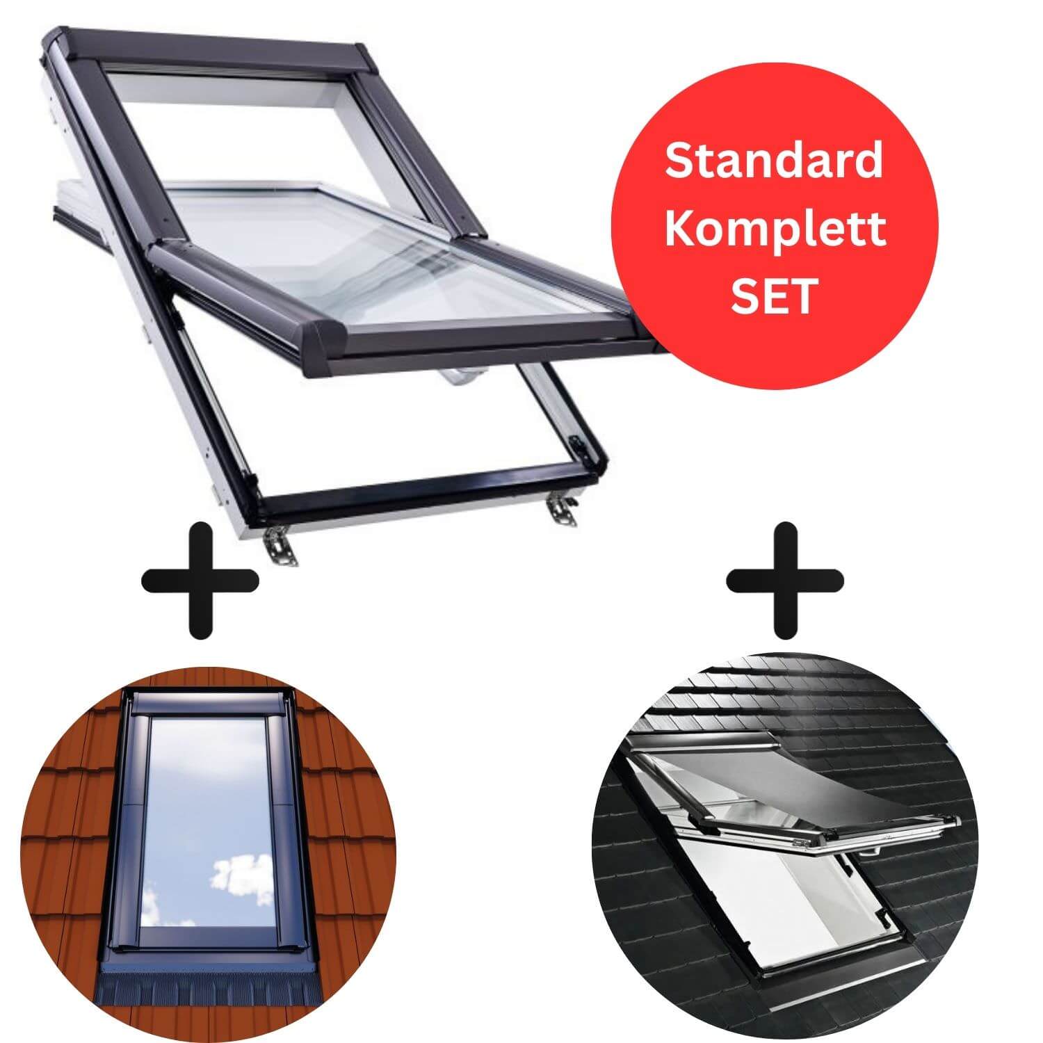 HOME4U Dachfenster Komplett-Set Kunststoff 2-fach 054/078-H4USET054078KZAR