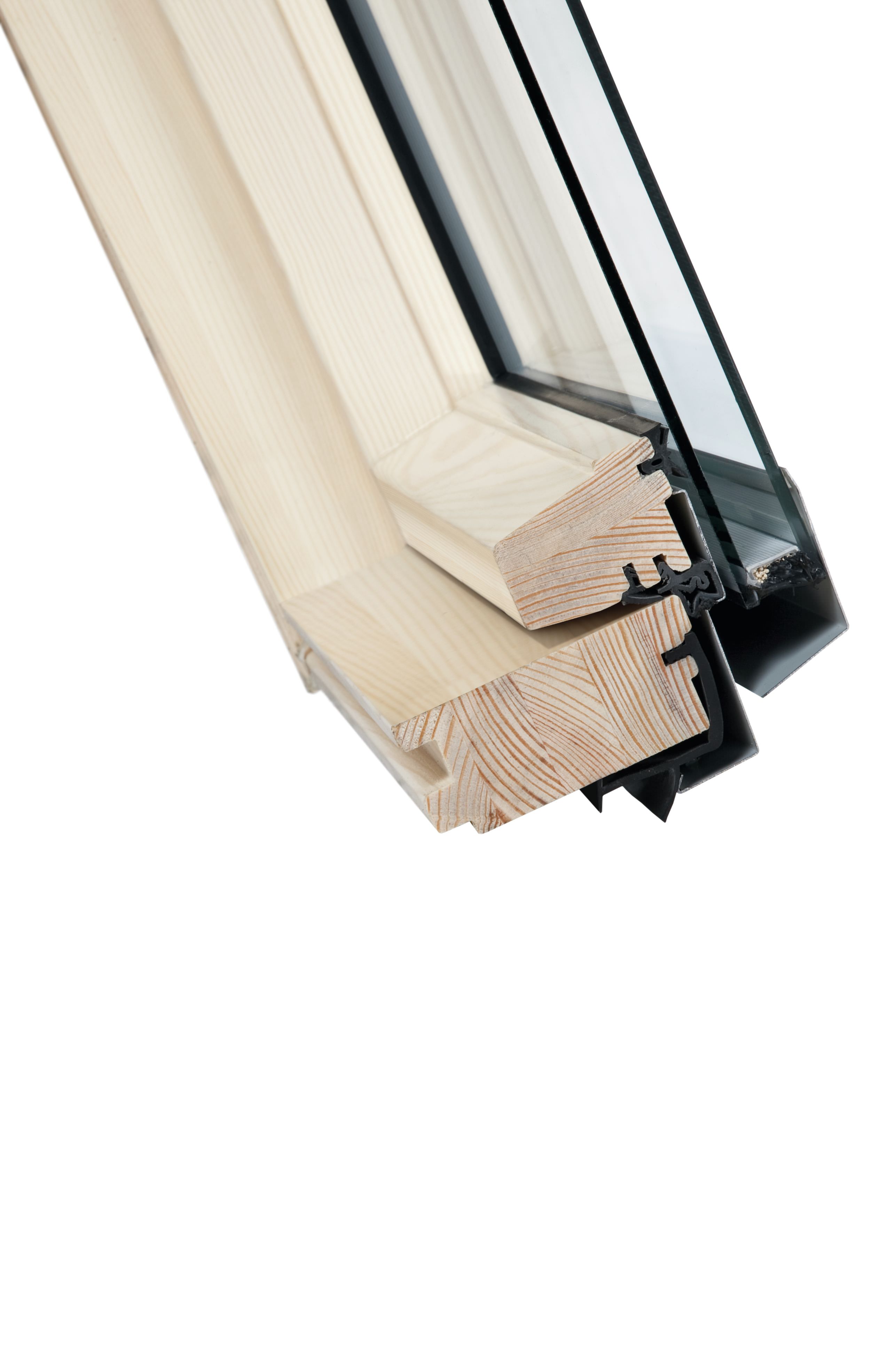 Holz, Fensterausschnitt, Rahmenprofil, Doppelverglasung, Kunststoff/Glas, Holzoptik