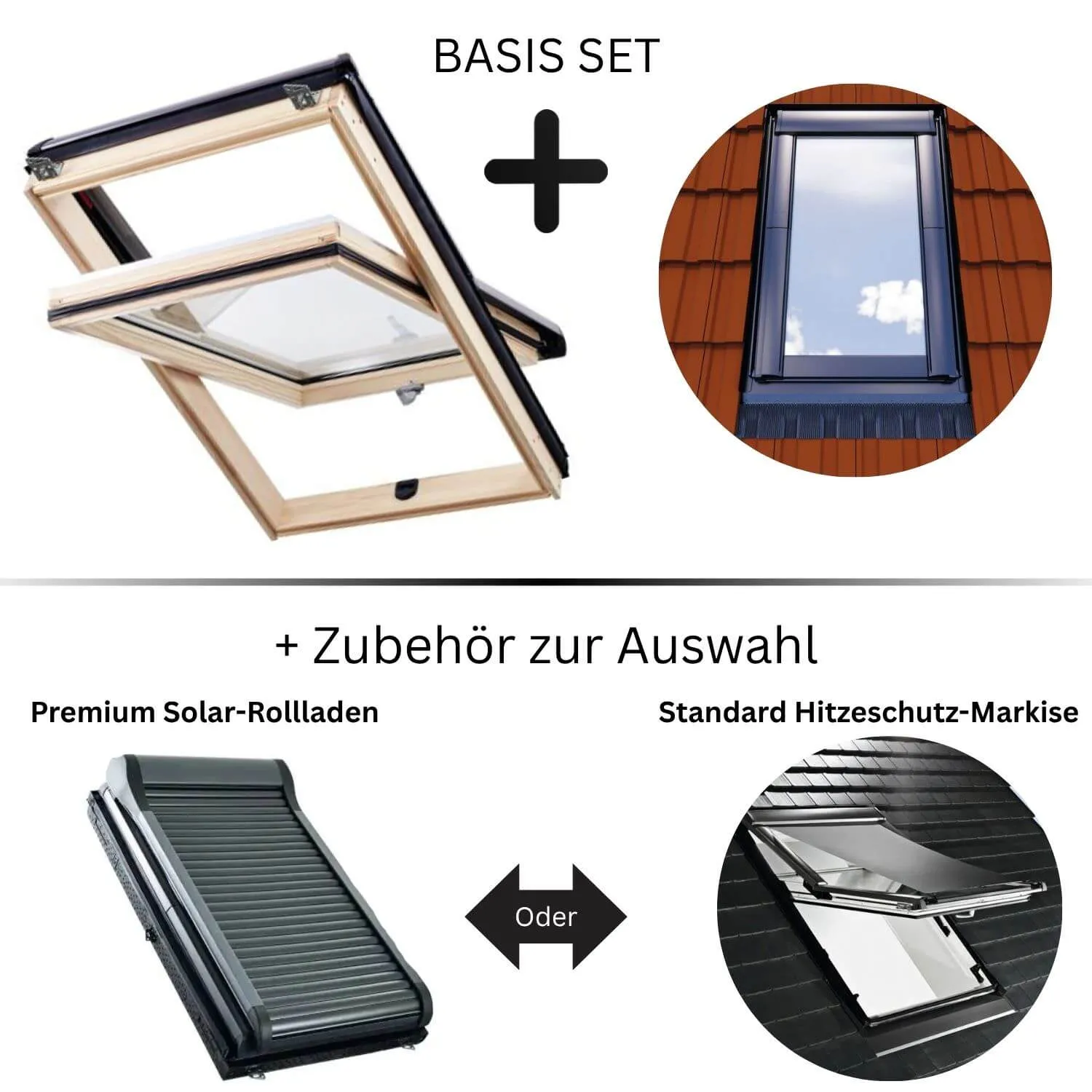 HOME4U Dachfenster Komplett-Set Holz (inkl. Eindeckrahmen od. Sonnenschutz)-H4U-SET-Holz