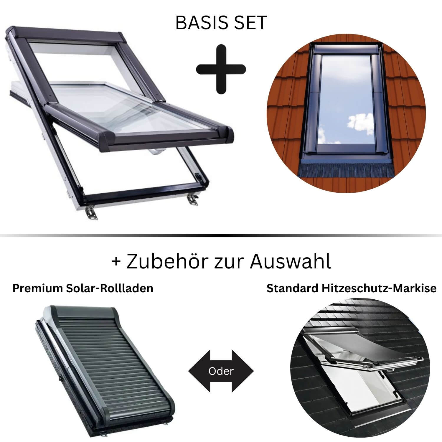 HOME4U Dachfenster Komplett-Set Kunststoff (inkl. Eindeckrahmen od. Sonnenschutz)-H4U-SET-K